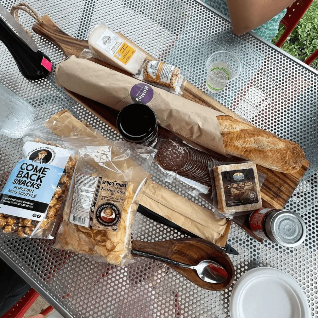 A delicious charcuterie spread featuring local Ontario-made products, part of the Alpaca Lunch Picnic and Alpaca Sunset Picnic at Udderly Ridiculous Farm Life.